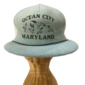 Ocean City Maryland Terry Cloth Blue Trucker Hat Vintage 80s Travel Retro